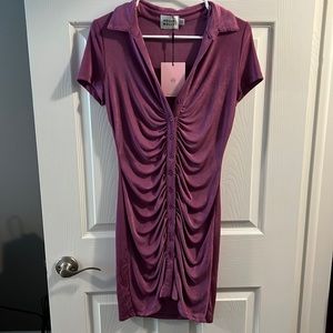 magenta hello molly short button down stretchy dress/coverup